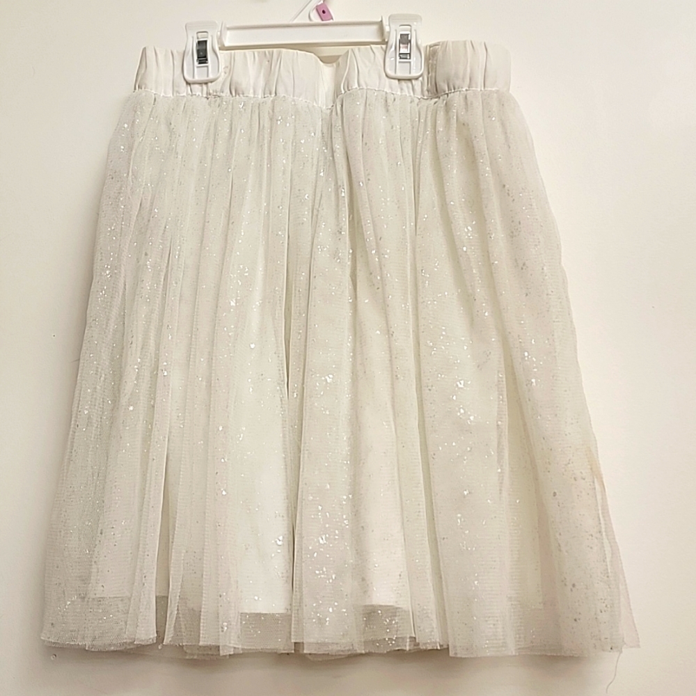 Dreampop Cynthia R White Tulle Silver Accent Holiday Skirt 16 XL Juniors